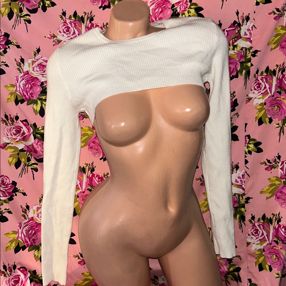 RSQ white Cut Out Crop Top ribbed bolero